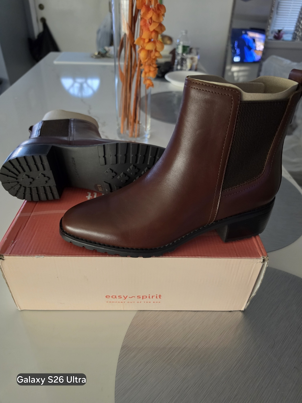 Easy Spirit Burgundy Leather Chelsea Booties with Elastic Side Panel